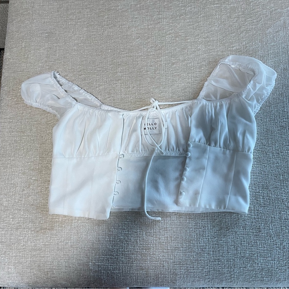Hello Molly White Button-Down Crop Top
